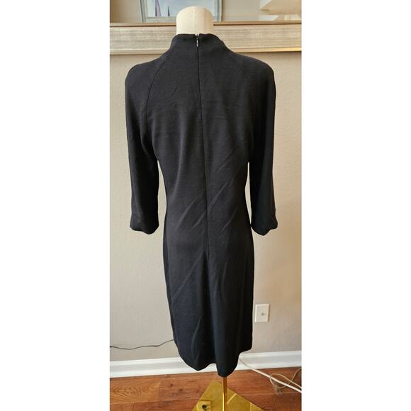 VTG Talbots Women's 100% Wool Mock Neck Office Sleeve Sheath Dress Size 12 Black - Picture 2 of 4
